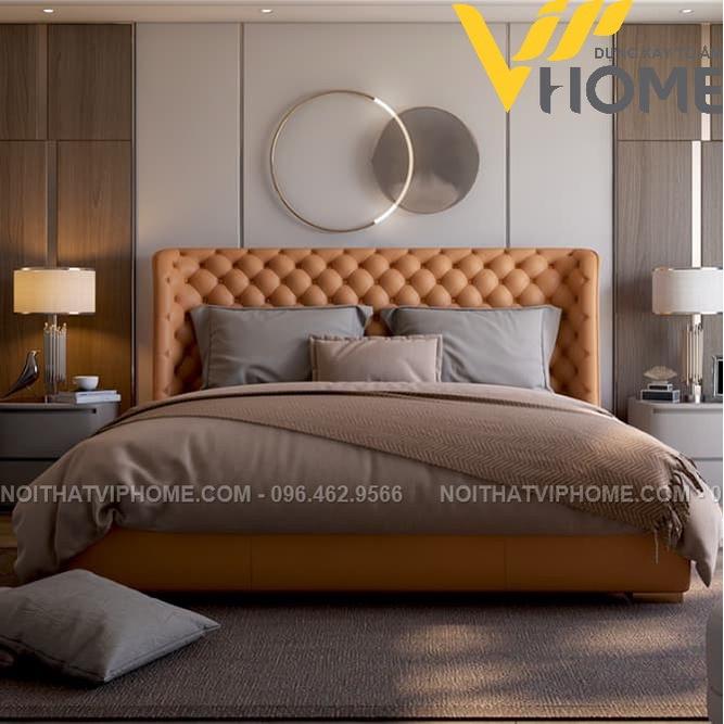 Giường ngủ bọc da nhập khẩu phong cách tân cổ điển đẹp GBD-00042