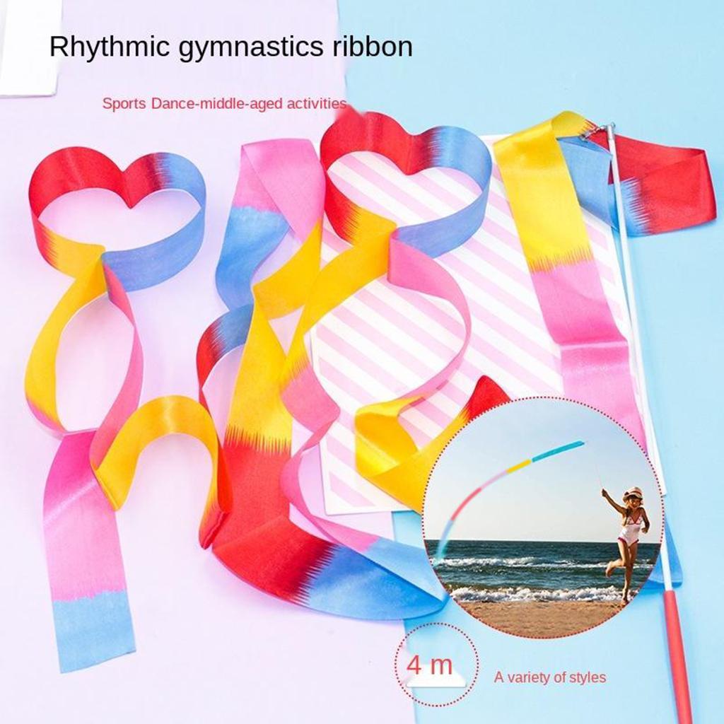2X Dance Ribbon Gym Rhythmic Art Gymnastic Streamer Twirling Rod Flame Colorful
