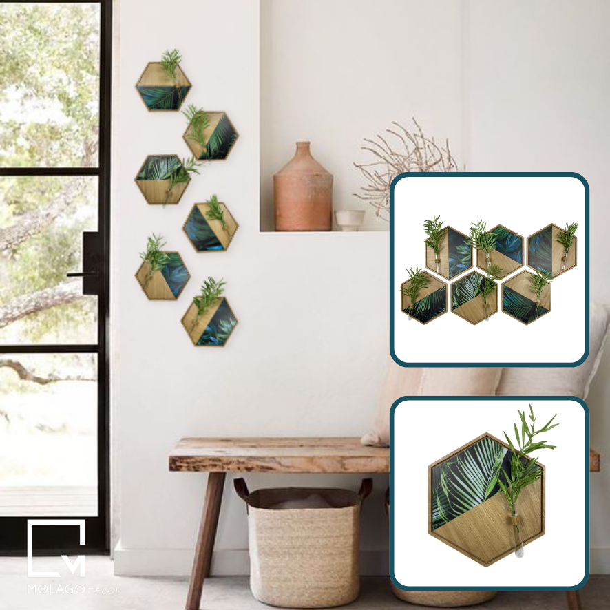 Kệ lục giác trang trí, kệ dán tường hình tổ ong decor phòng, kệ cắm hoa treo tường MOLAGO LB-V
