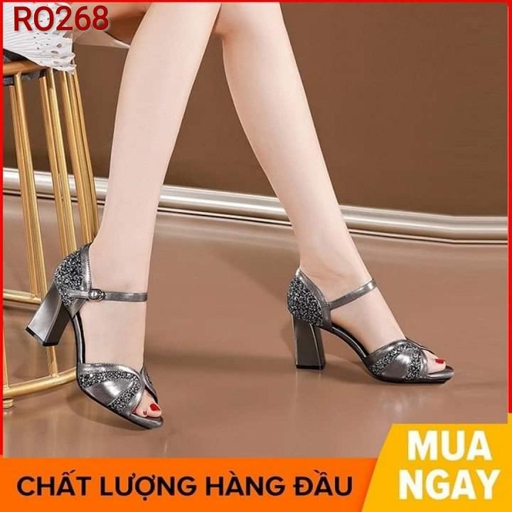 Giày cao gót nữ đẹp đế vuông 7 phân màu đỏ xám hàng hiệu rosata ro268