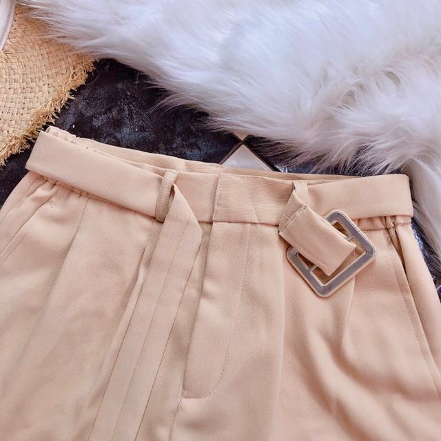 Quần baggy nữ cap cao lưng thun màu kem