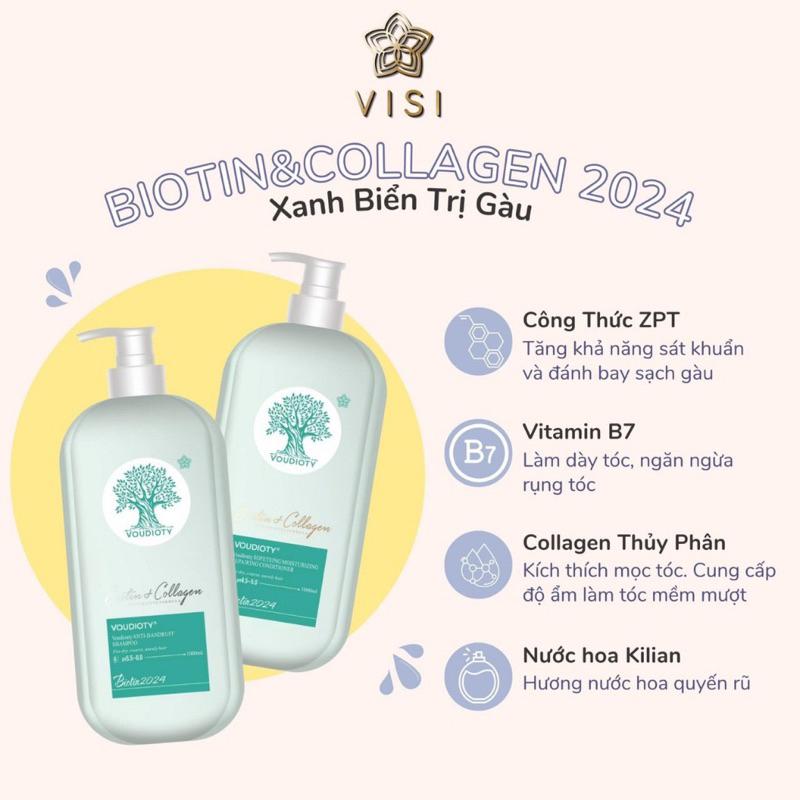 DẦU GỘI XẢ HỖ TRỢ TRỊ GÀU BIOTIN COLLAGEN VOUDIOTY XANH DƯƠNG NEW 2024 MỀM MƯỢT GIẢM RỤNG MỌC TÓC 1000ML