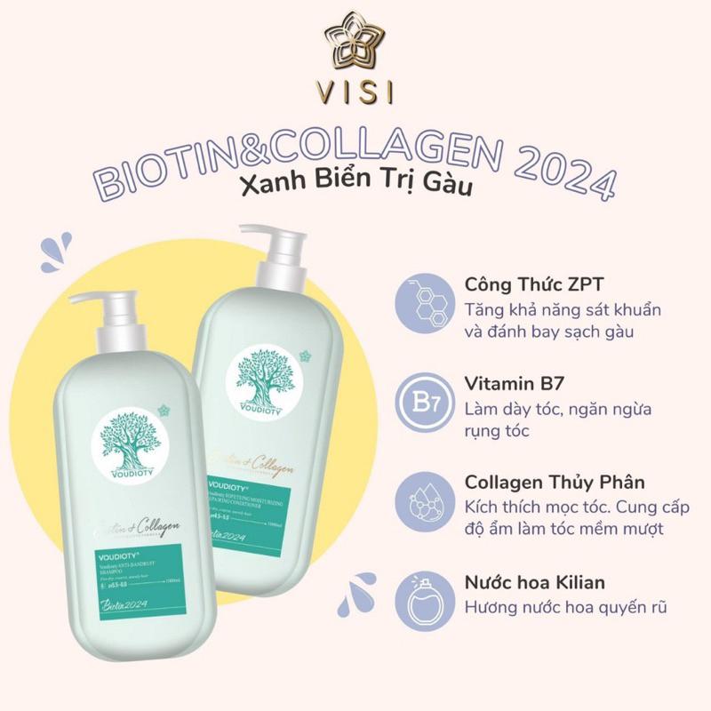 [+Tặng mũ trùm] DẦU GỘI XẢ HỖ TRỢ TRỊ GÀU BIOTIN COLLAGEN VOUDIOTY XANH DƯƠNG NEW 2024 MỀM MƯỢT GIẢM RỤNG MỌC TÓC 1000ML