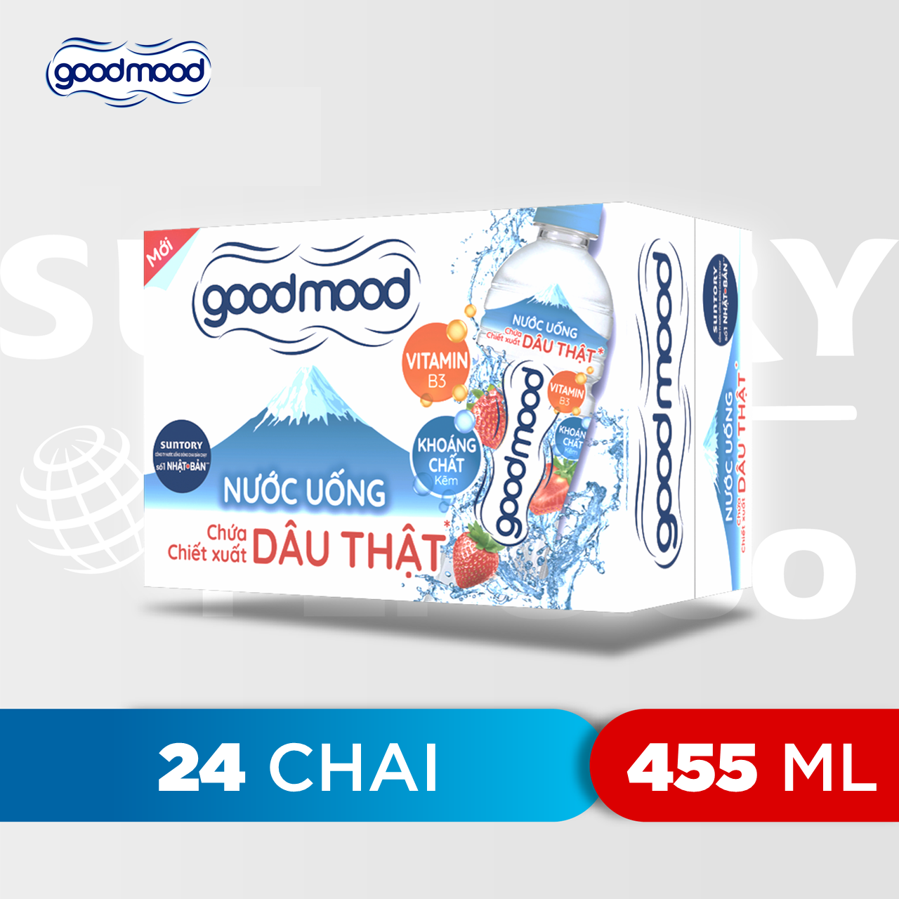 Thùng 24 Chai Nước Uống Chứa Chiết Xuất Dâu Thật Good Mood (455ml/Chai)