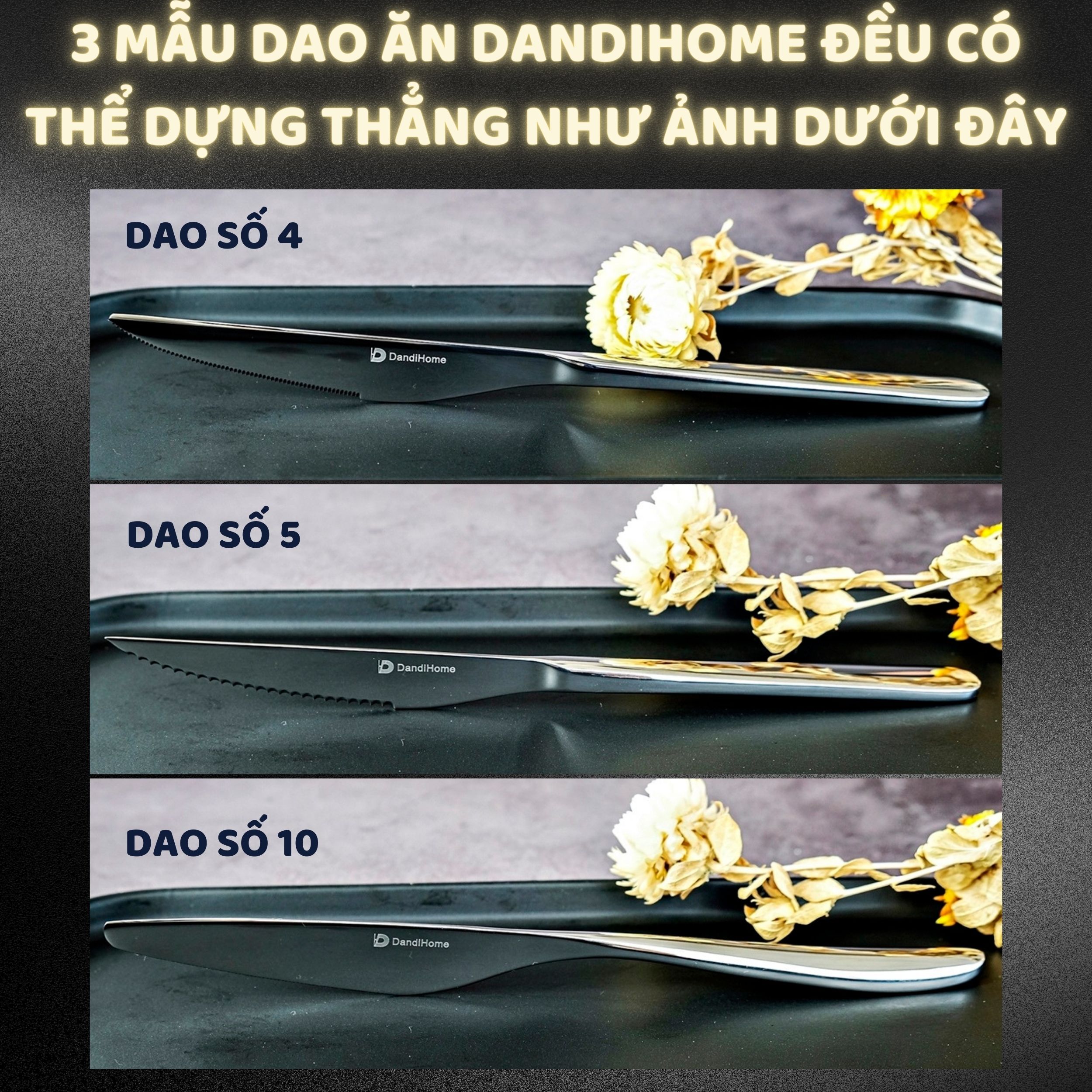 Bộ 6 dao ăn bít tết inox DandiHome 2020 cao cấp, sang trọng, tinh tế