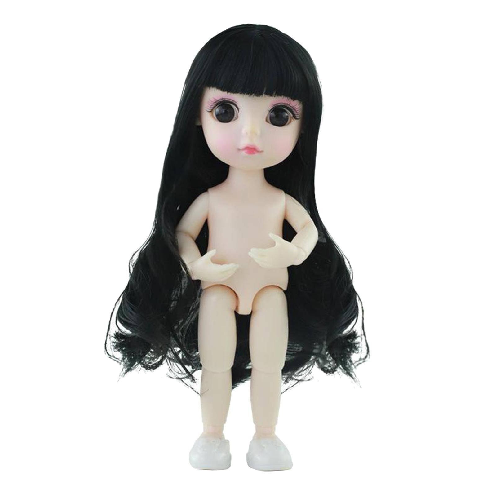 Flexible 16cm 13 Jointed Doll Body with Hair for BJD Dolls Black