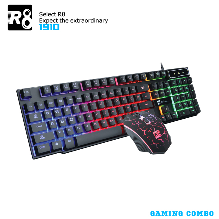 Bộ bàn phím giả cơ và chuột chuyên game R8 1910 Led 7 màu + LÓT CHUỘT