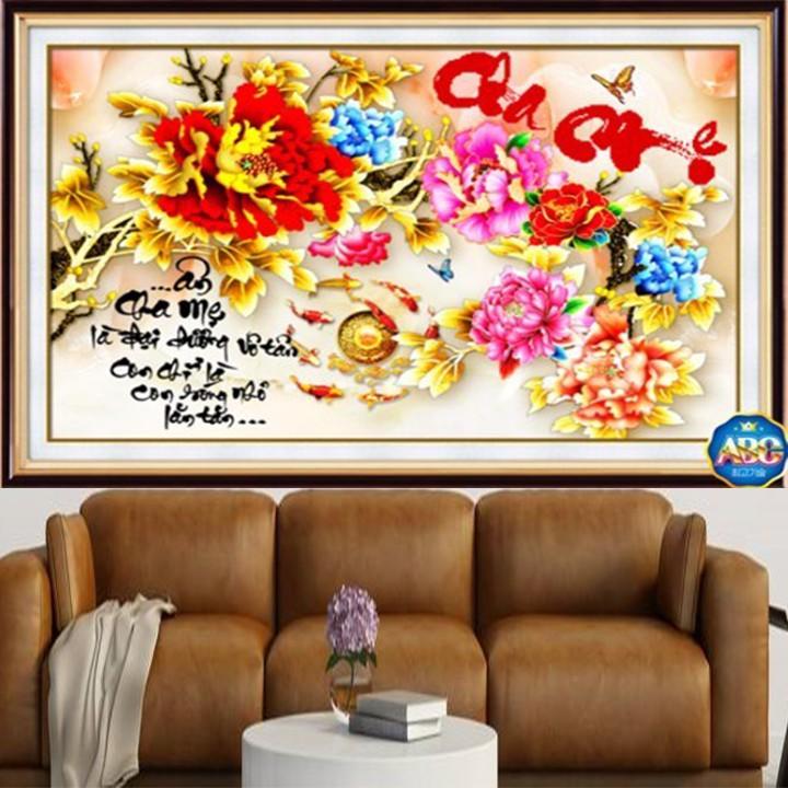 Tranh đá cha mẹ hoa mẫu đơn DF269 - kích thước: 75 * 50cm.