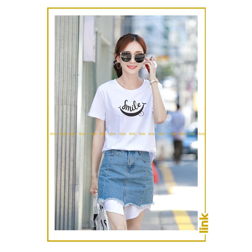 Áo thun tay lỡ trắng SMILE XINH CUTE unisex