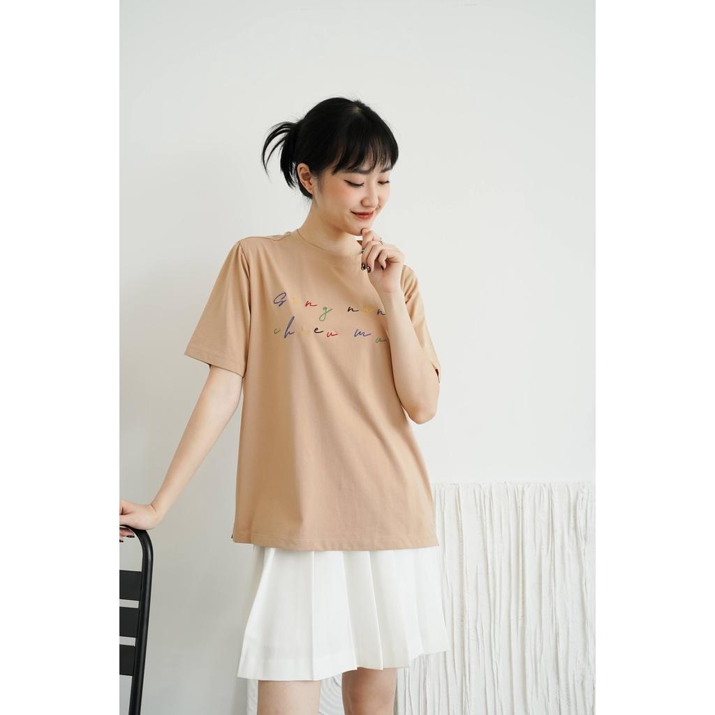 Áo thun tay lỡ Méo shop phông nữ cổ tròn cotton in chữ SNCM freesize form rộng