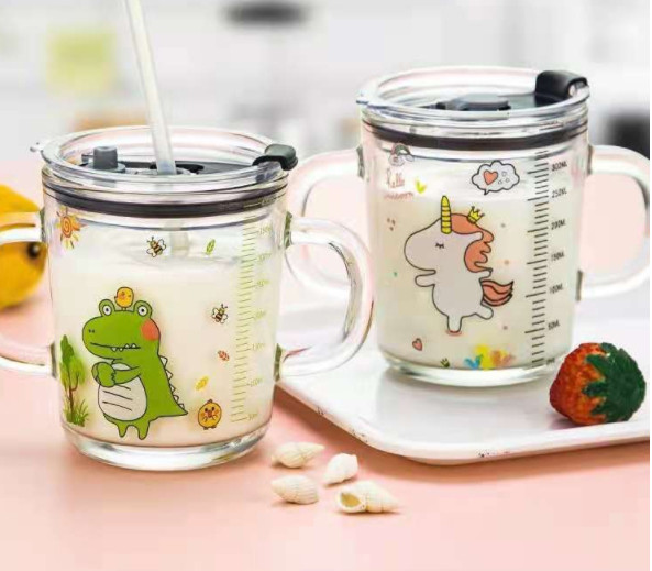 Combo 2 Ly thủy tinh chia vạch 350ml in hình xinh xắn
