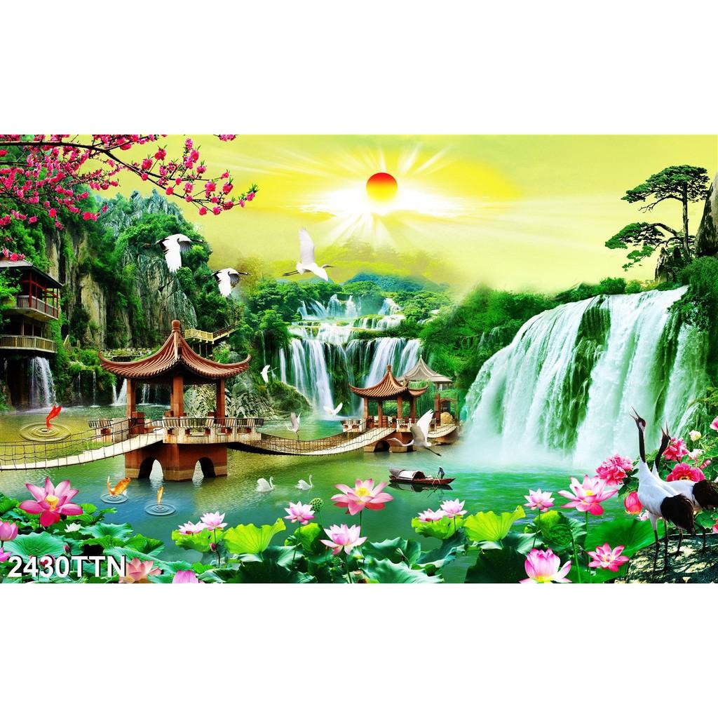 TRANH DÁN TƯỜNG 3D SƠN THUỶ HỮU TÌNH THÁC NƯỚC ĐẸP NHIỀU MẪU - TRANH NON NƯỚC HỮU TÌNH