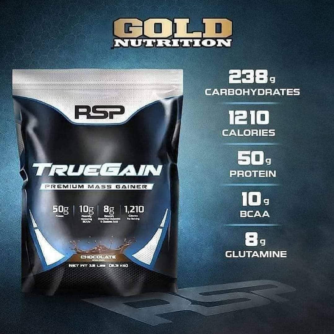 Combo Sữa Tăng Cân &amp; Tăng Cơ Nạc RSP True Gain, Cung Cấp 50g Protein Chất Lượng Cao, 10g BCAA, 8g Glutamine &amp; Glutamic Acid, 1210 Calo, 5.3 Kg Vị Chocolate &amp; Bình lắc THOL 600ml (Màu Ngẫu nhiên)