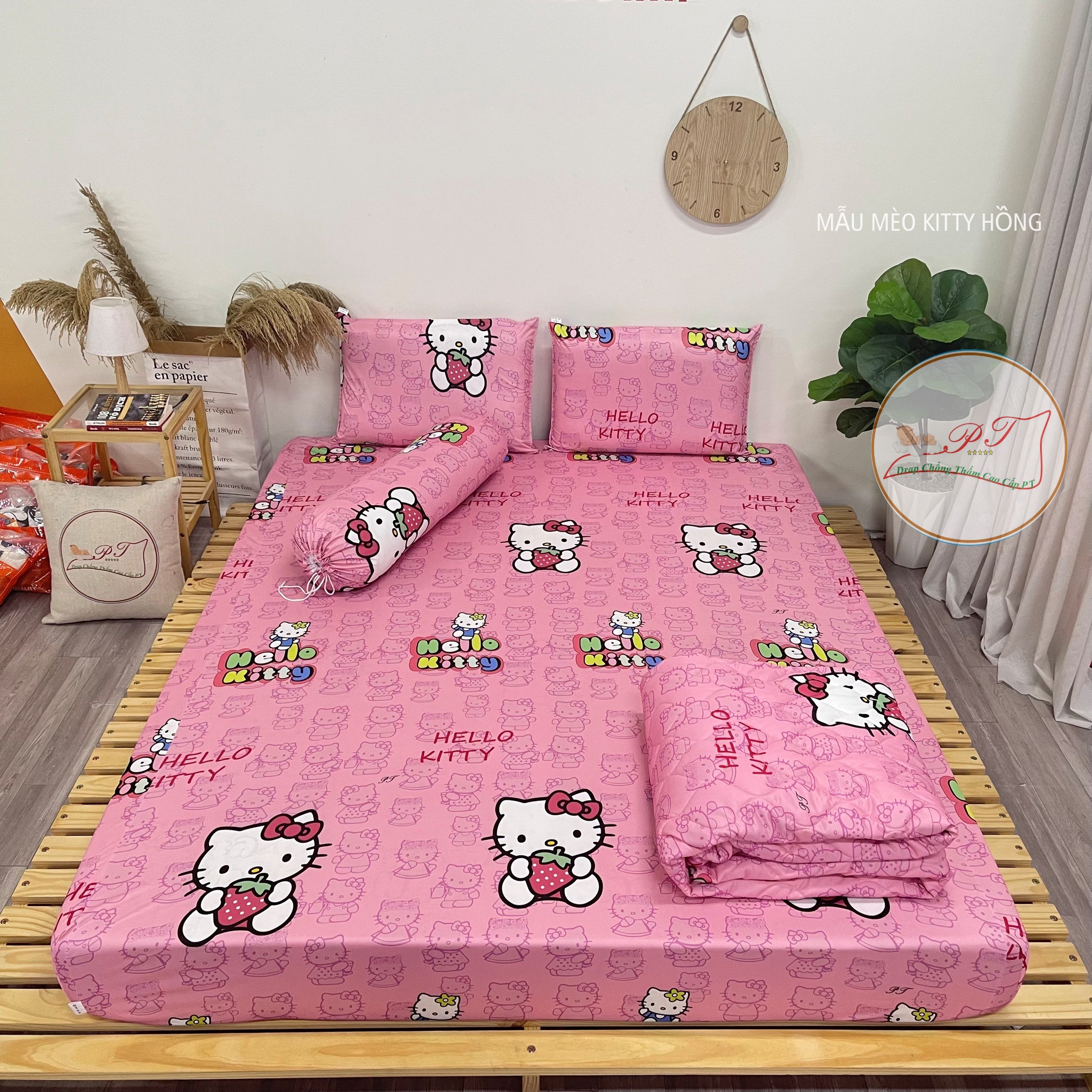 Ga Chống Thấm Cao Cấp PT Mẫu Họa Tiết Mèo Kitty Hồng