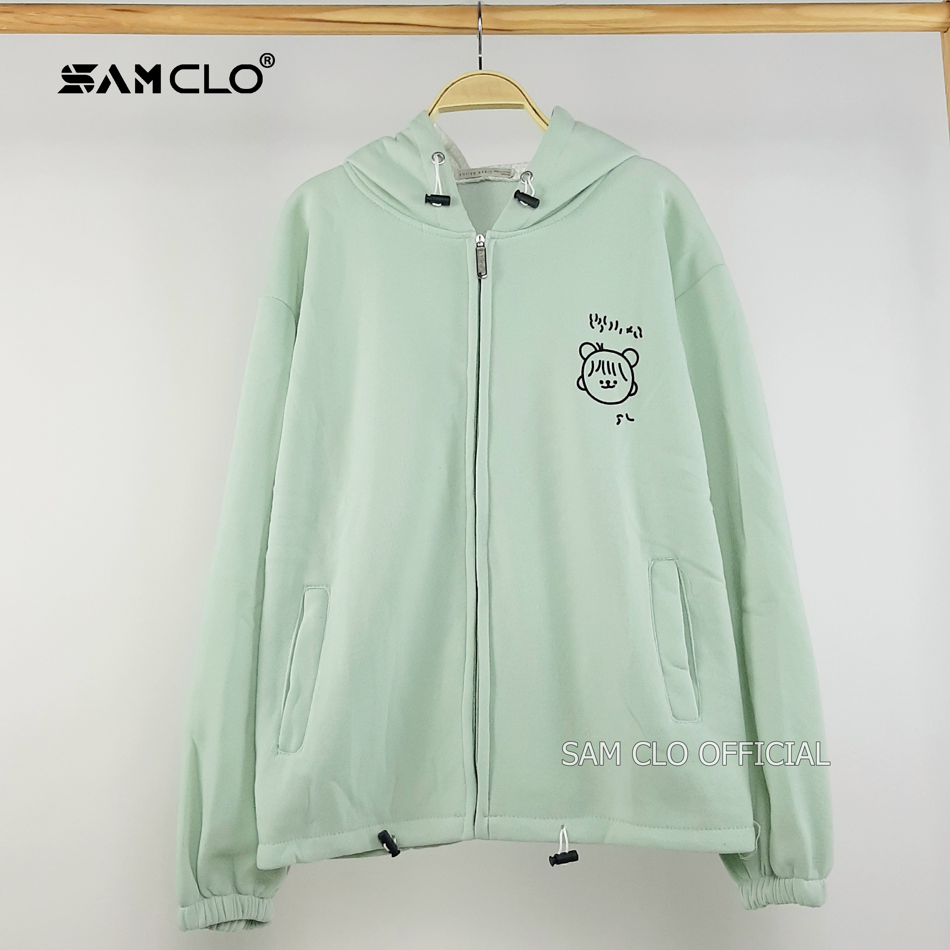 ÁO KHOÁC NỈ SAM CLO nữ freesize hoodie có khóa kéo tay dài thu đông dáng unisex in hình MẶT CẬU BÉ CƯỜI