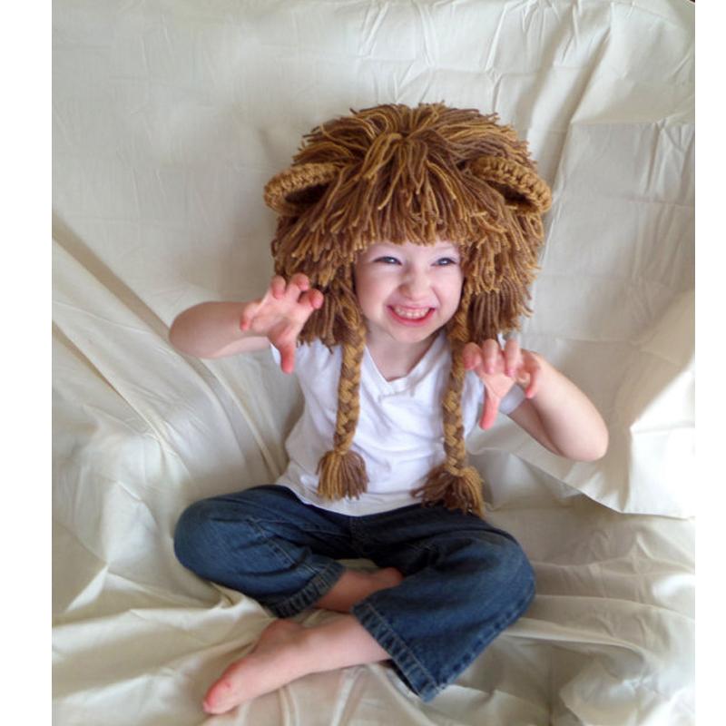 Mùa thu Mùa Đông Bé Wig Hat Dệt Kim Handmade Toddler Kids Lion Hat Mũ Chàng Trai Cô Gái Cosplay Đảng Fun Hat Beanie Halloween