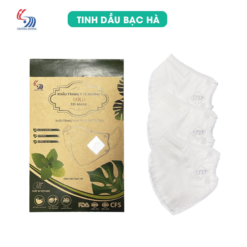 Khẩu trang y tế hương tinh dầu Bạc hà Gold 3D Mask - Túi 5 cái