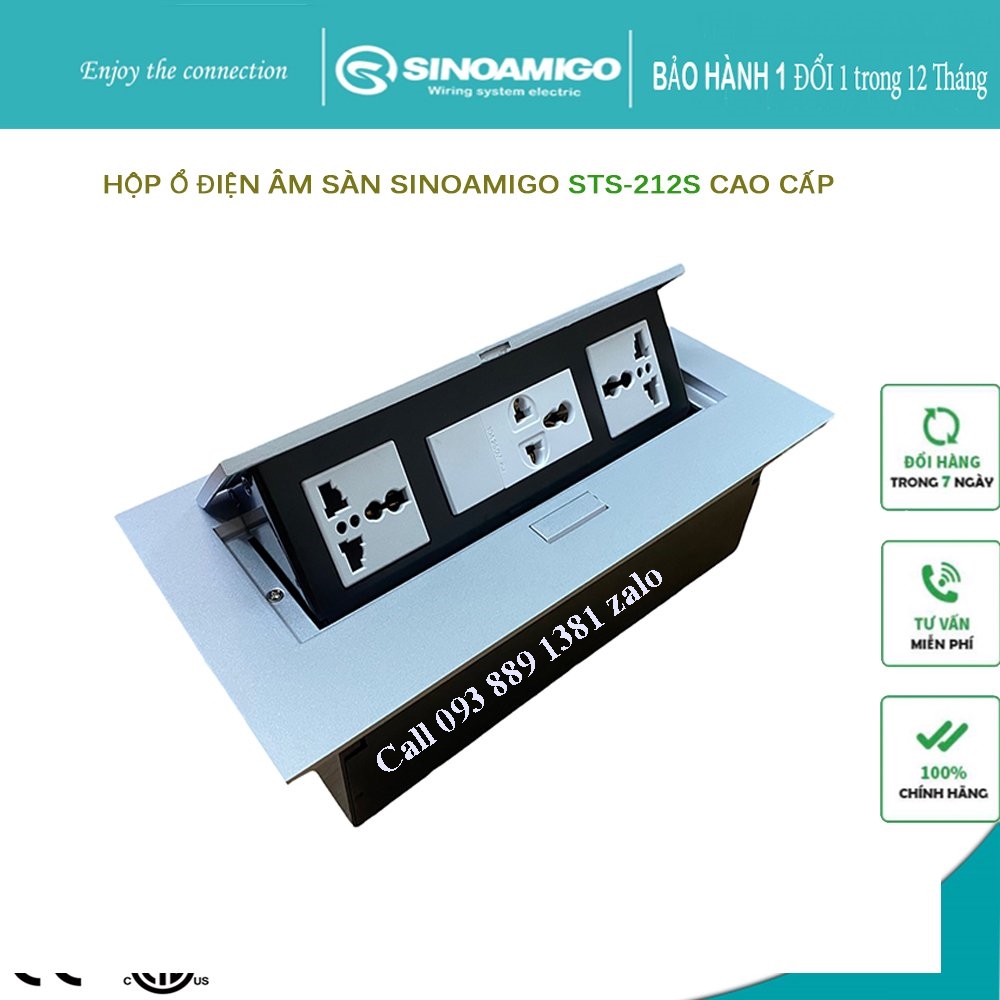 Ổ điện âm bàn văn phòng Sinoamigo STS-212S (gồm 3 ổ điện 3 chấu cắm)