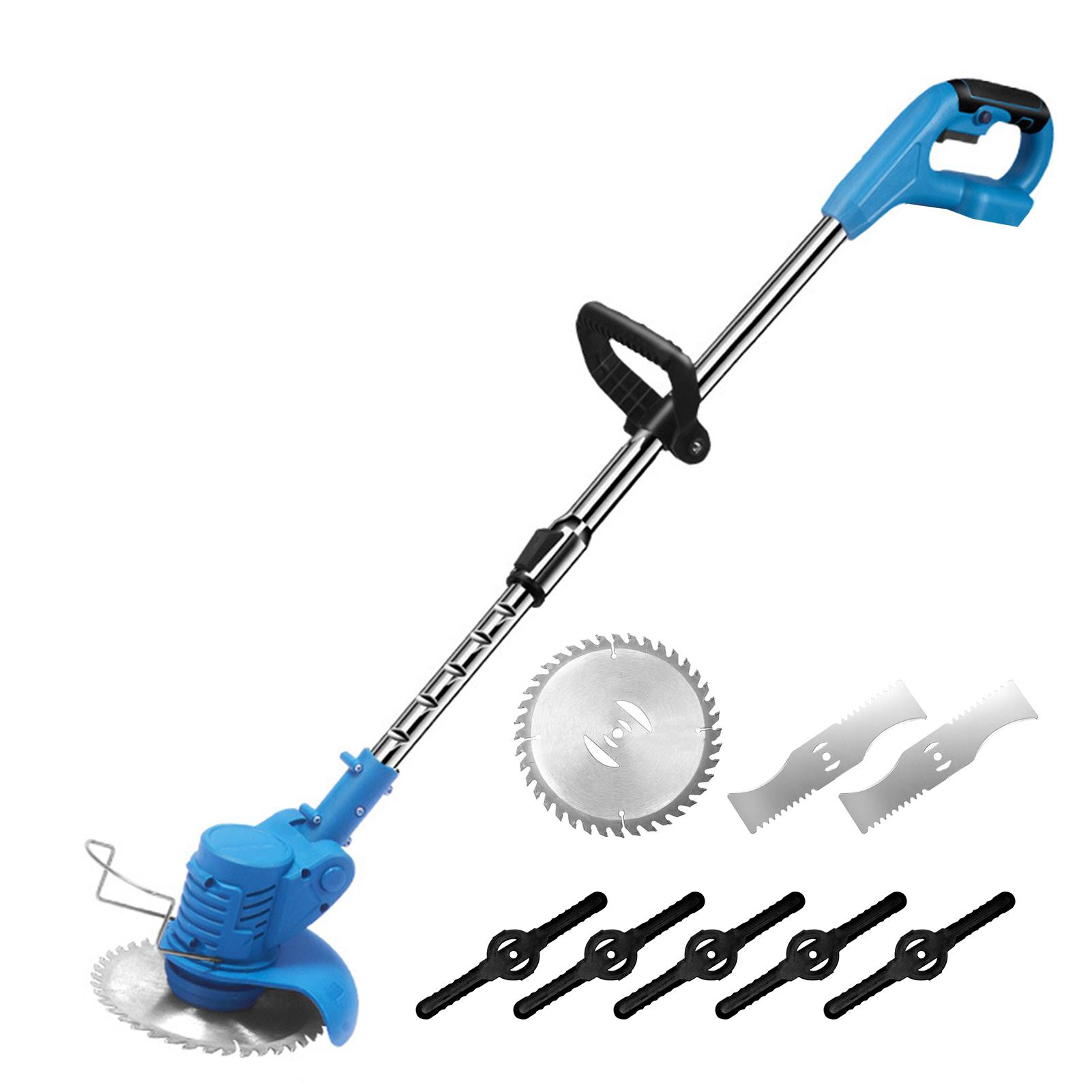 Geevorks 21V Telescopic Handheld Cordless Grass Trimmer Electric Lawn Mower 2 Pack 1500mAh Rechargeable Battery Fast Charger Multi Function Power Lithium Trimmer with Plastic/ Stainless Steel Blade, Circular Saw Blade