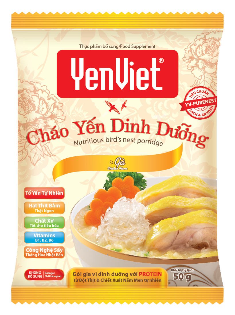 Yến Việt - Cháo yến dinh dưỡng vị thịt gà sấy thăng hoa, vitamin B, không bột ngọt, chất bảo quản thùng 30 gói x 50g