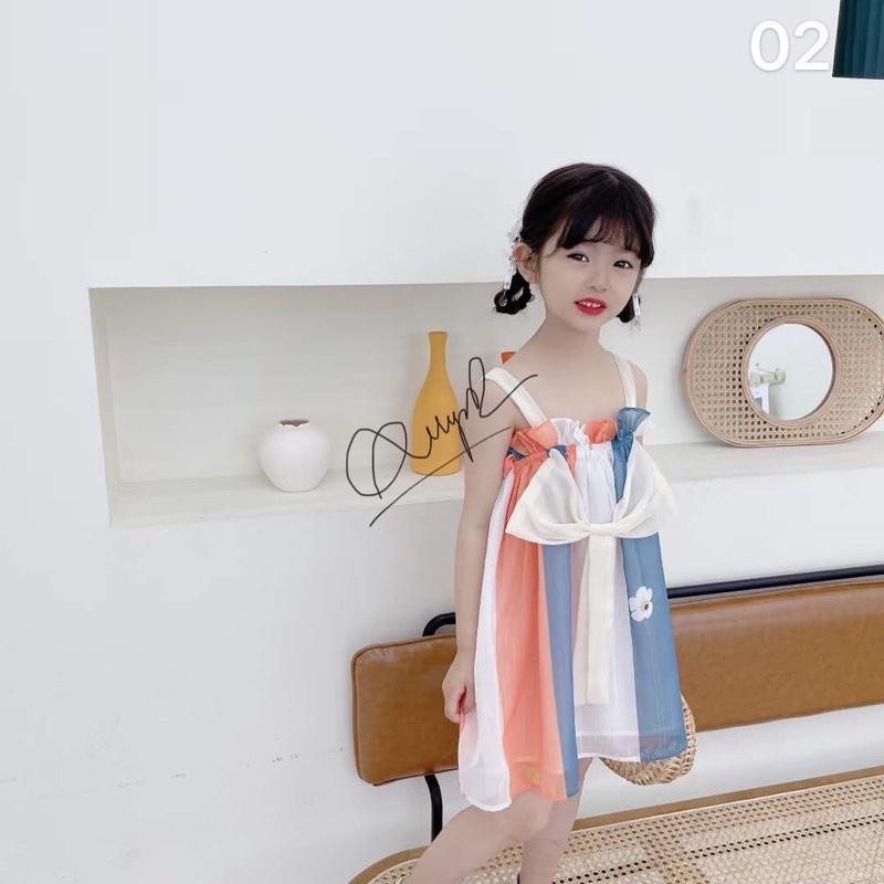 Váy 2 dây phối nơ màu sắc cho bé gái