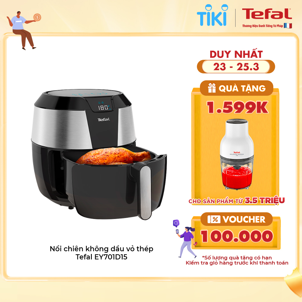 Nồi chiên không dầu điện tử Tefal XXL EY701D15, Dung tích lòng nồi 6.3L / Giỏ Chiên 5.6L/1.6kg - Hàng chính hãng