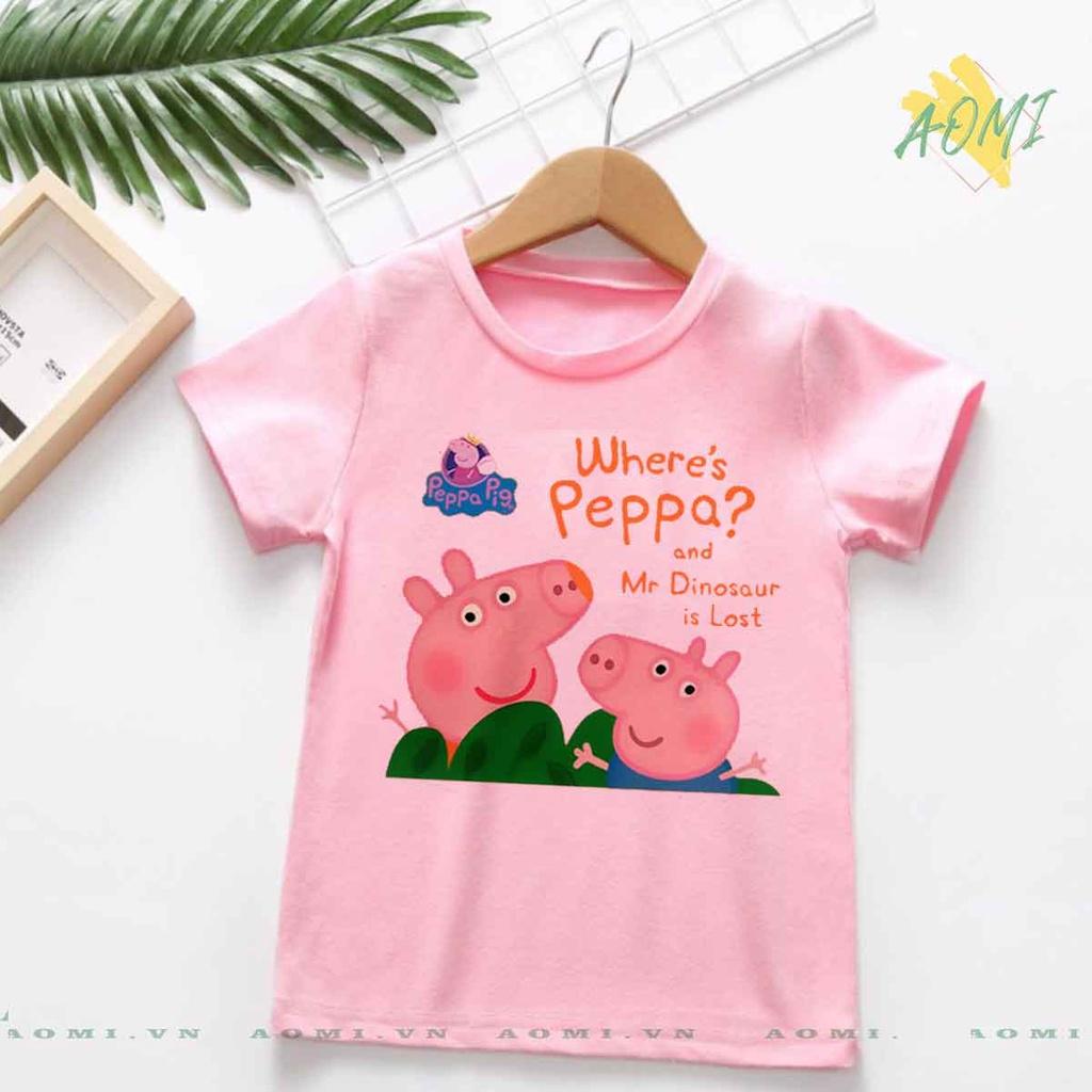 ÁO THUN heo peppa UNISEX PHÔNG HỒNG TAY NGẮN NAM NỮ GIA ĐÌNH CẶP ĐÔI SIZE TRẺ EM BÉ TRAI GÁI AOMIVN