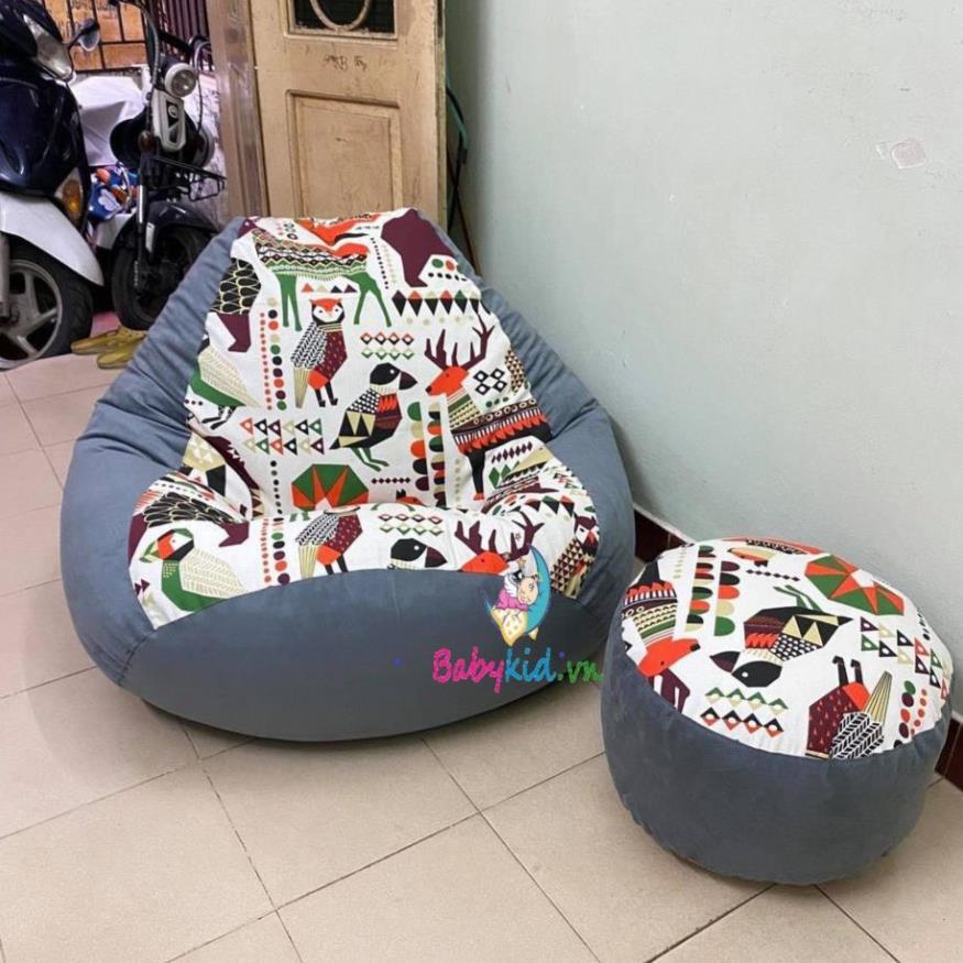 Ghế hạt xốp size L, hình thú mix xám, vải canvas