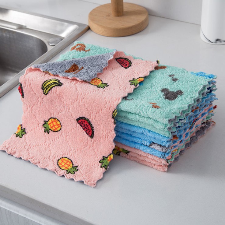 Khăn lau tay, khăn lau nhà bếp 2 mặt sợi bông hình vuông kích thước 25*25cm