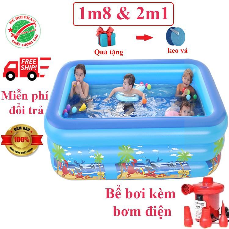 Bể bơi phao cho bé kích 1m8  và 2m1 - 3 Tầng, bể bơi bơm hơi có đáy chống trơn