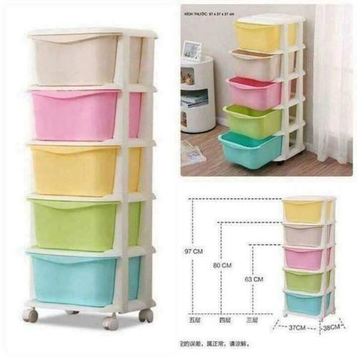 Tủ Nhựa Da Sắc Ngăn Kéo 5 Tầng Có Bánh Xe