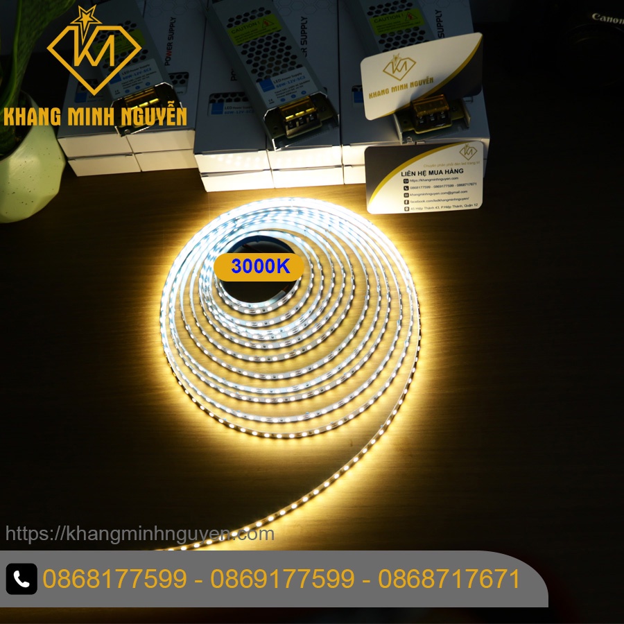 LED dây 2835 12V cuộn 5m - 60 led/mét có keo 2 mặt Ánh sáng vàng ấm