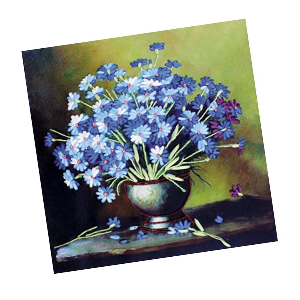 Ribbon Embroidery Cross Stitch Kits Handmade Blue Daisy Pattern Home Decor