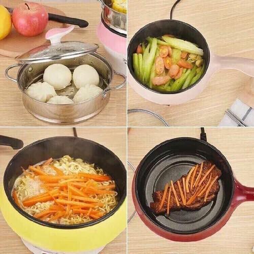 Nồi lẩu điện mini 2 tầng đa năng chống dính 18cm Tặng xửng hấp, Ca nấu mì nấu lẩu