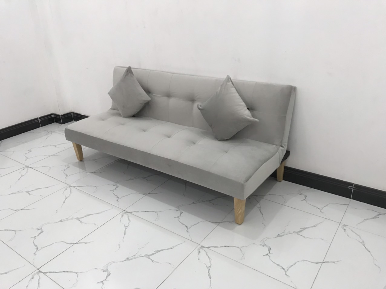 Ghế sofa giường nằm xám vải nhung nhiều kích cỡ