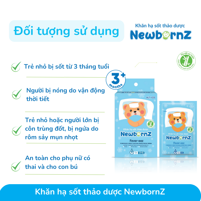 Khăn lau thảo dược hạ sốt NewbornZ cho bé từ 3m