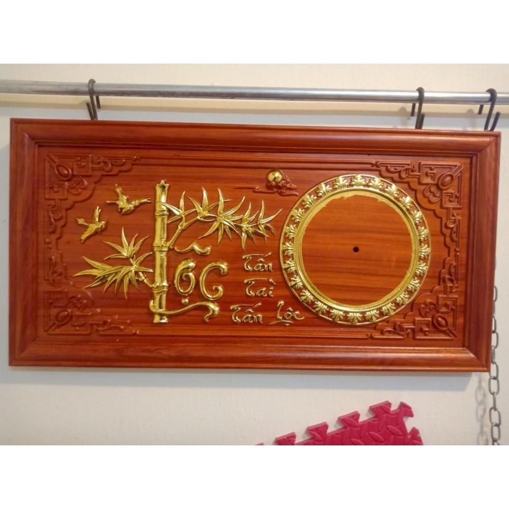 Tranh đồng hồ Lộc trúc gỗ hương