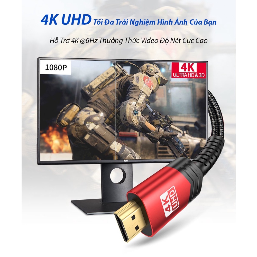 Hàng chính hãng - Cáp HDMI 2.0 JSAUX 4K 60Hz 3M Đầu Nối Mạ Vàng Chống Nhiễu - Tương Thích Với Tất Cả Cổng Kết Nối HDMI - HDMI to HDMI