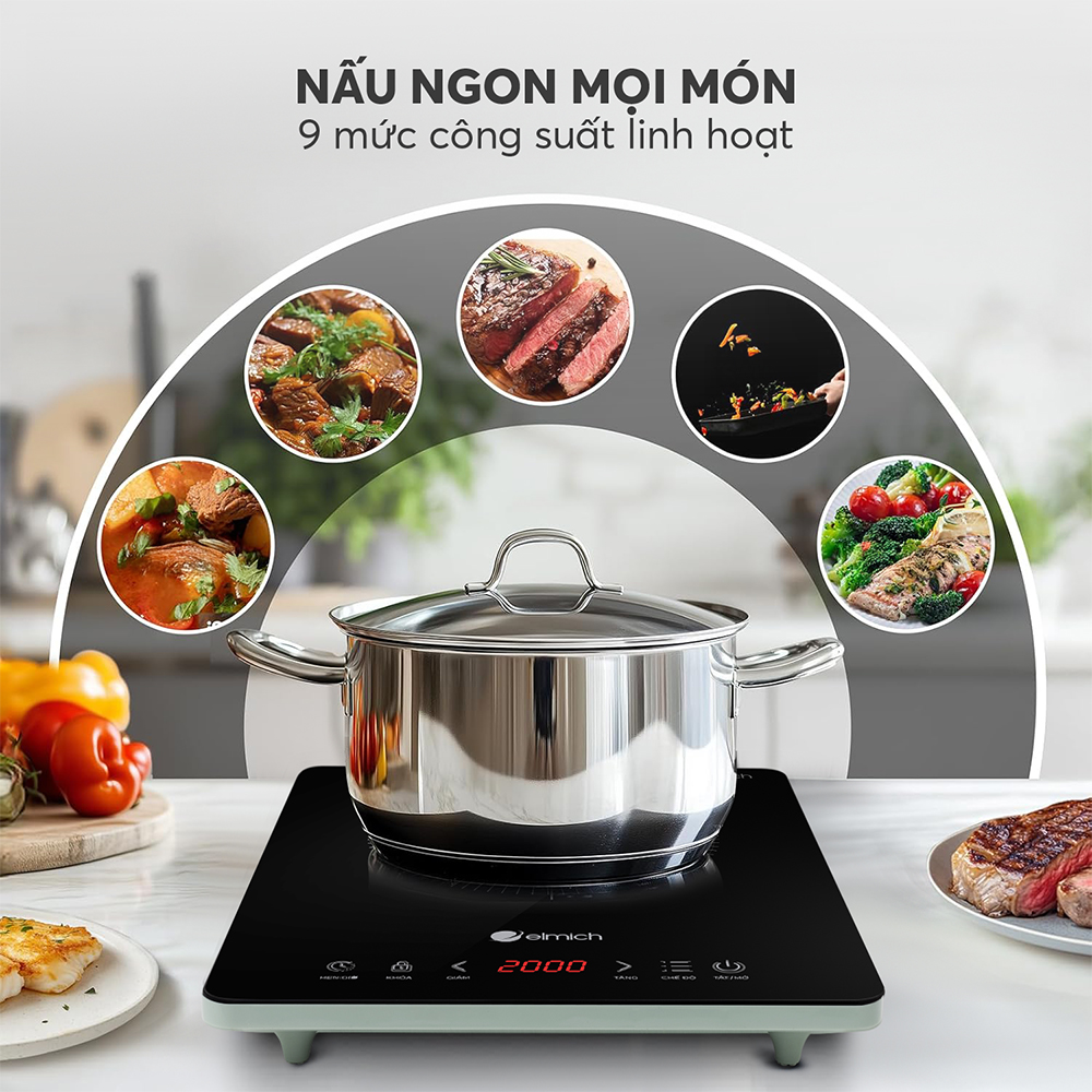 Bếp Điện Từ Elmich ICE9300 2000W, Hàng Chính Hãng, Cảm Ứng, Tự Ngắt Khi Quá Nhiệt, 9 Mức Độ -JoyMall