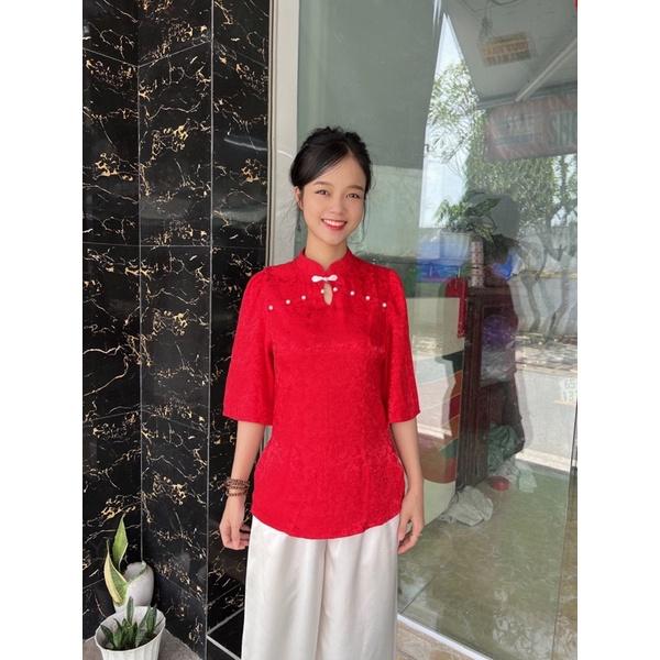 áo cổ tàu gấm tết, thời trang lụa cao cấp đi chùa