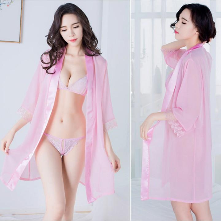 Set Áo Choàng ngủ sexy kèm bra và quần chip ren lọt khe quyến rũ với 4 màu siêu xinh