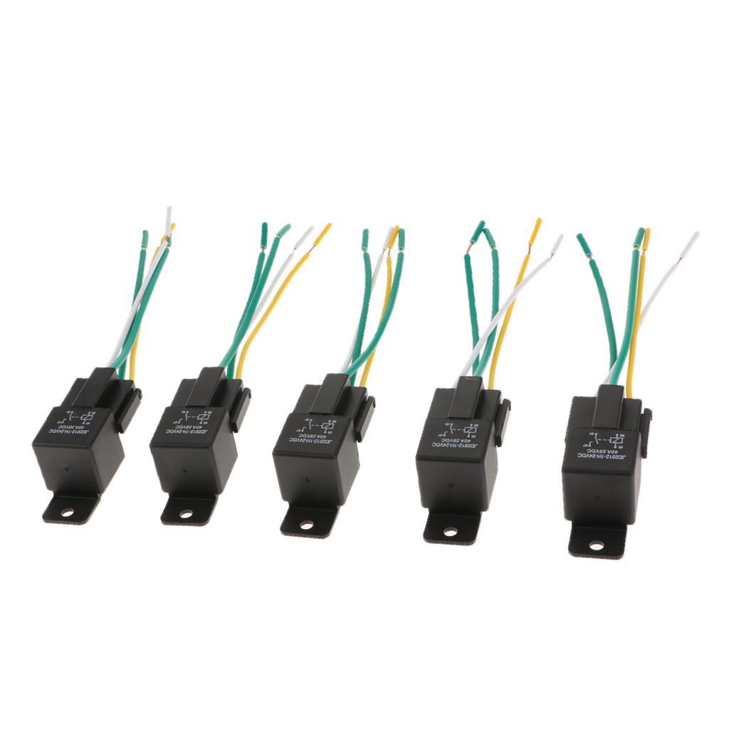 5Pcs 4Pin Relay Socket Harness Base w/ Wires 40A