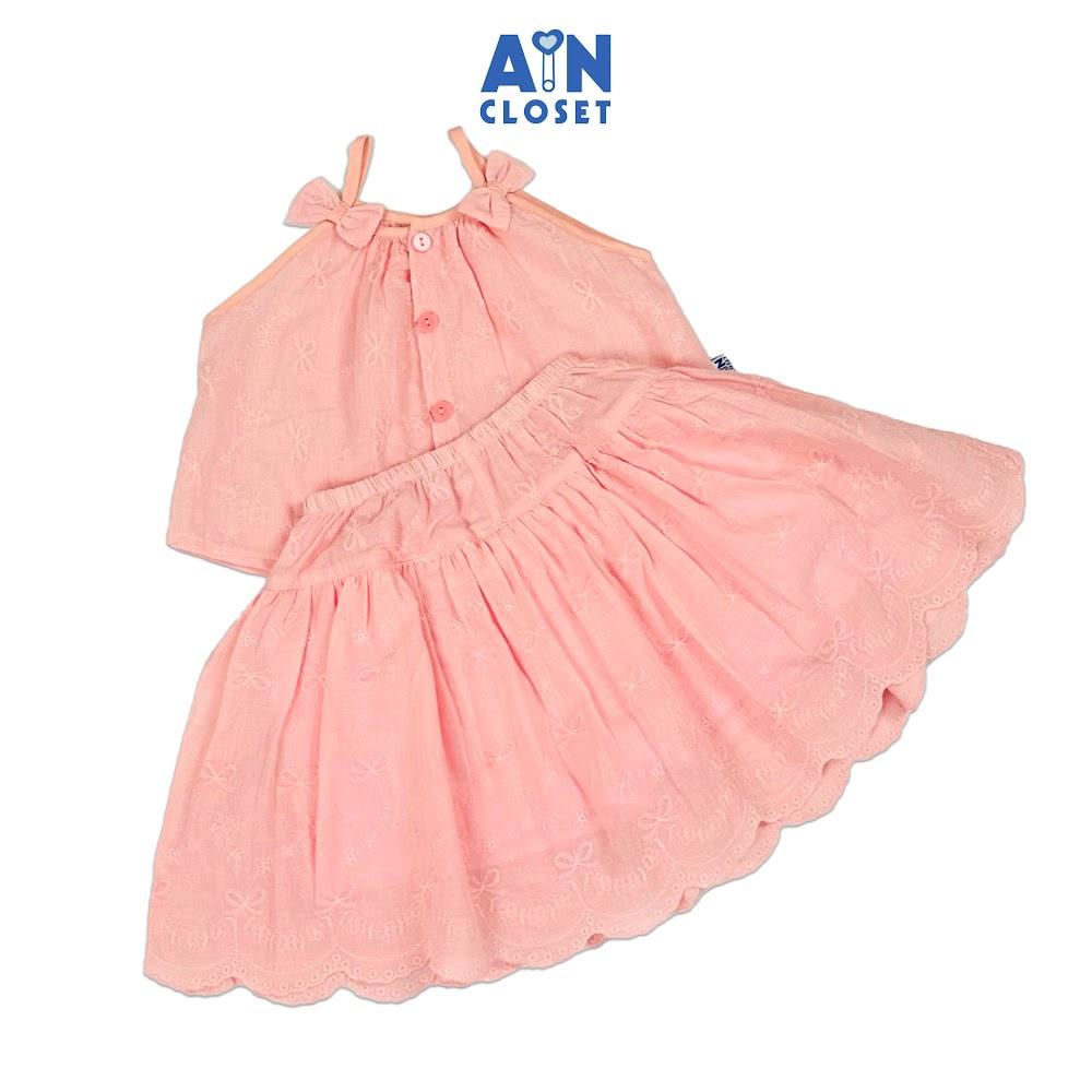Set Áo Váy bé gái họa tiết Nơ Hồng Cotton thêu - AICDBGL3FN41 - AIN Closet