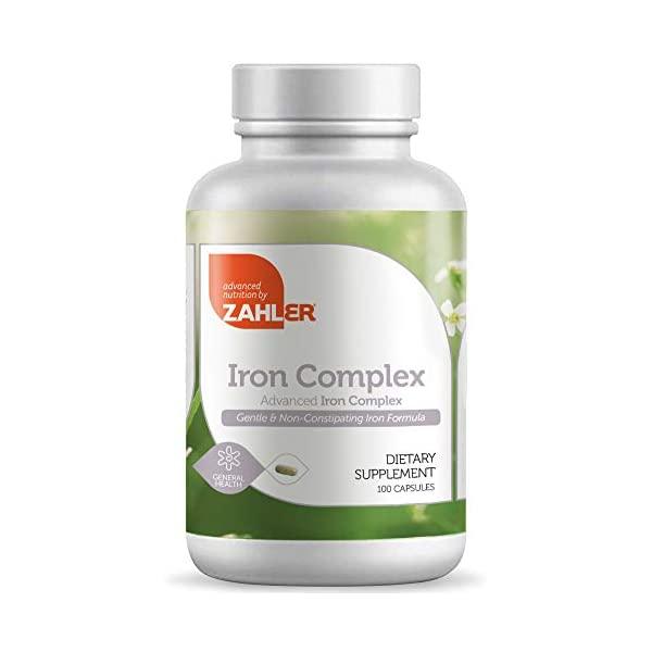 Zahlers Iron Complex, Complete Blood Building Iron Supplement with Ferrochel, Easy on The Stomach Iron Pills with Vitamin C, Optimal Absorption, Kosher Certified Iron Vitamins, 100 Capsules
