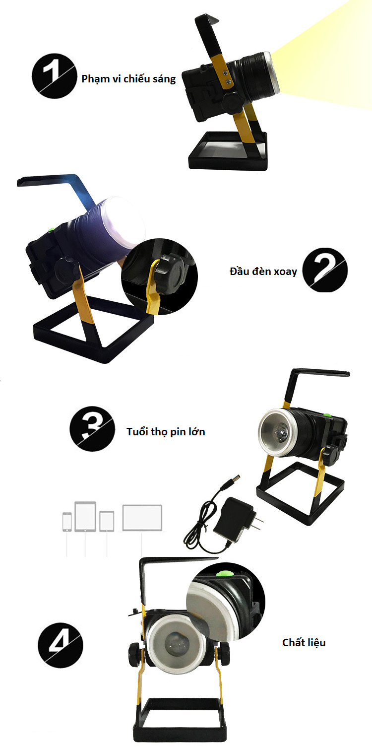 Đèn Led Ngoài Trời Siêu Sáng, Sạc Điện T6 W806 Có Khả Năng Chống Nước