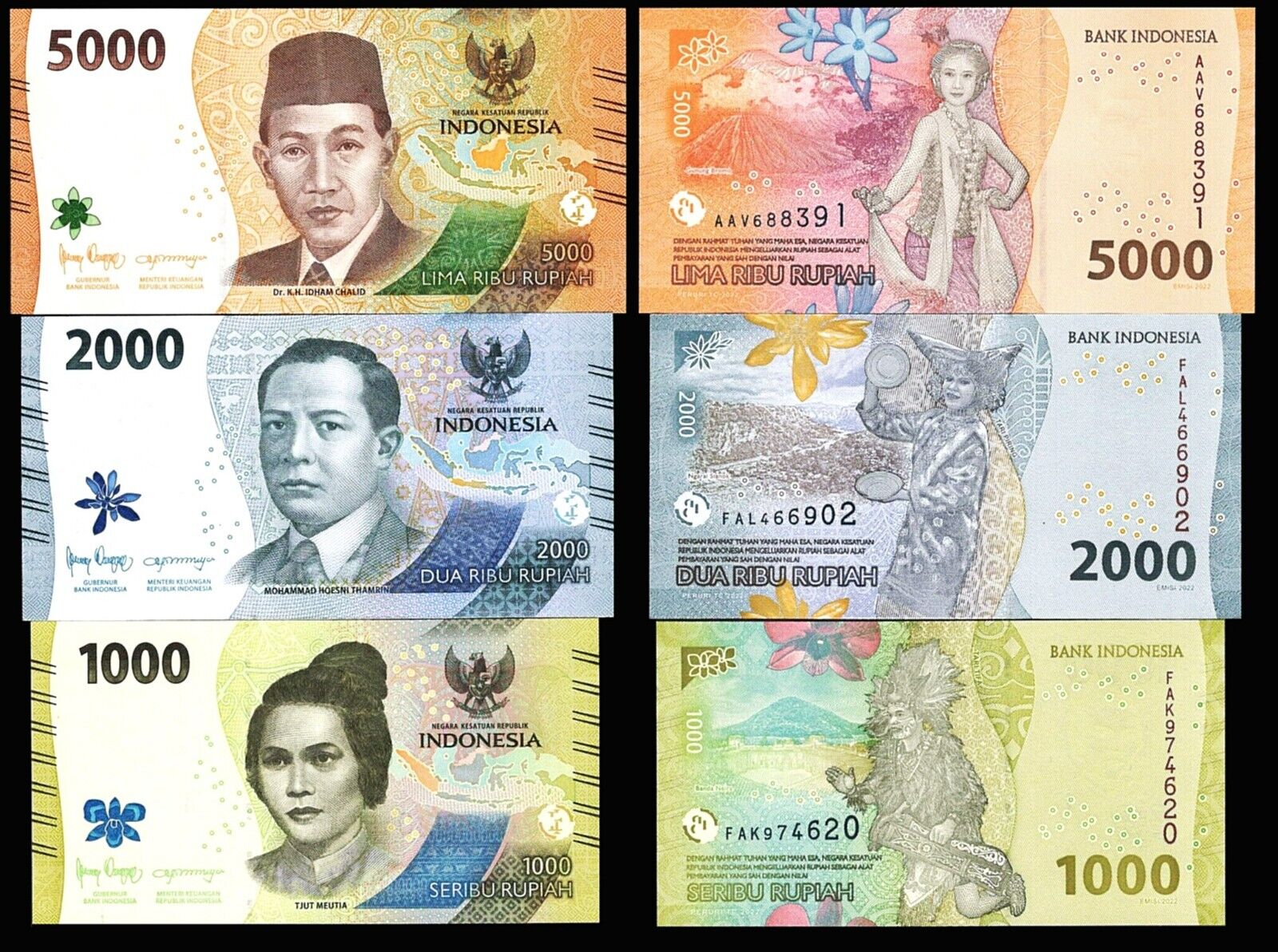 Tiền Indonesia bộ 3 tờ 1000, 2000, 5000 mới nhất sưu tầm