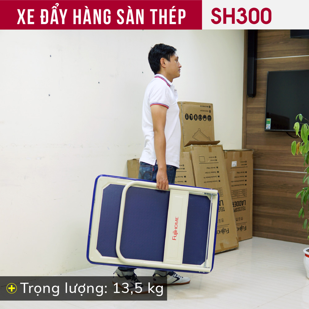 Xe đẩy hàng 4 bánh gấp gọn 200kg Nhật Bản Fujihome sàn thép, bánh cao su cao cấp không ồn có khóa bánh, xe chở đồ kéo hàng gấp gọn đa năng platform hand truck