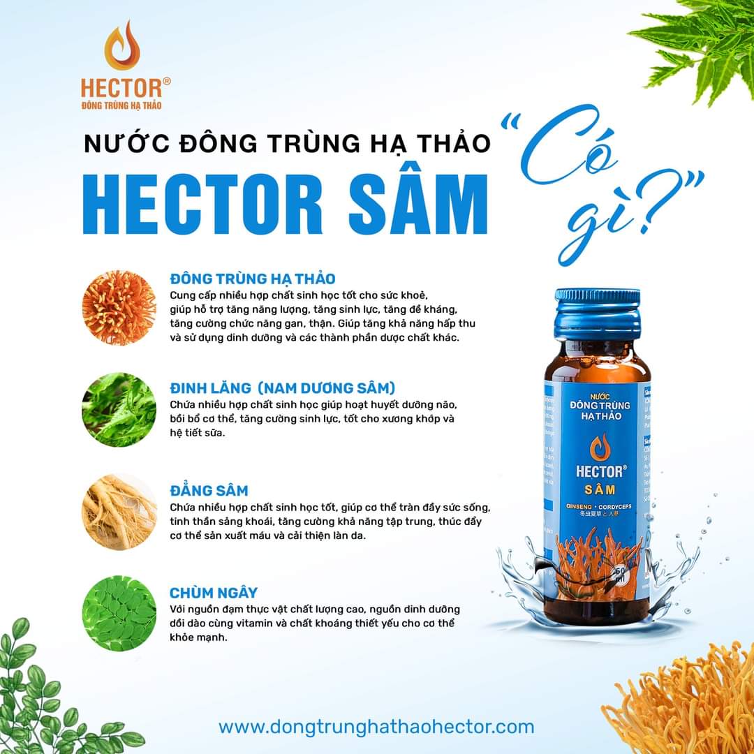 Nước Đông Trùng Hạ Thảo Hector Sâm, Uống Trực Tiếp, Giúp Tăng Sức Đề Kháng, Tăng Cường Sinh Lý Nam Nữ, Tăng Tiết Sữa Cho Mẹ, Bảo Vệ Chức Năng Gan Thận, Giảm SAy Tàu Xe, Nam, Nữ, Người Lớn Tuổi Đều Dùng Được.