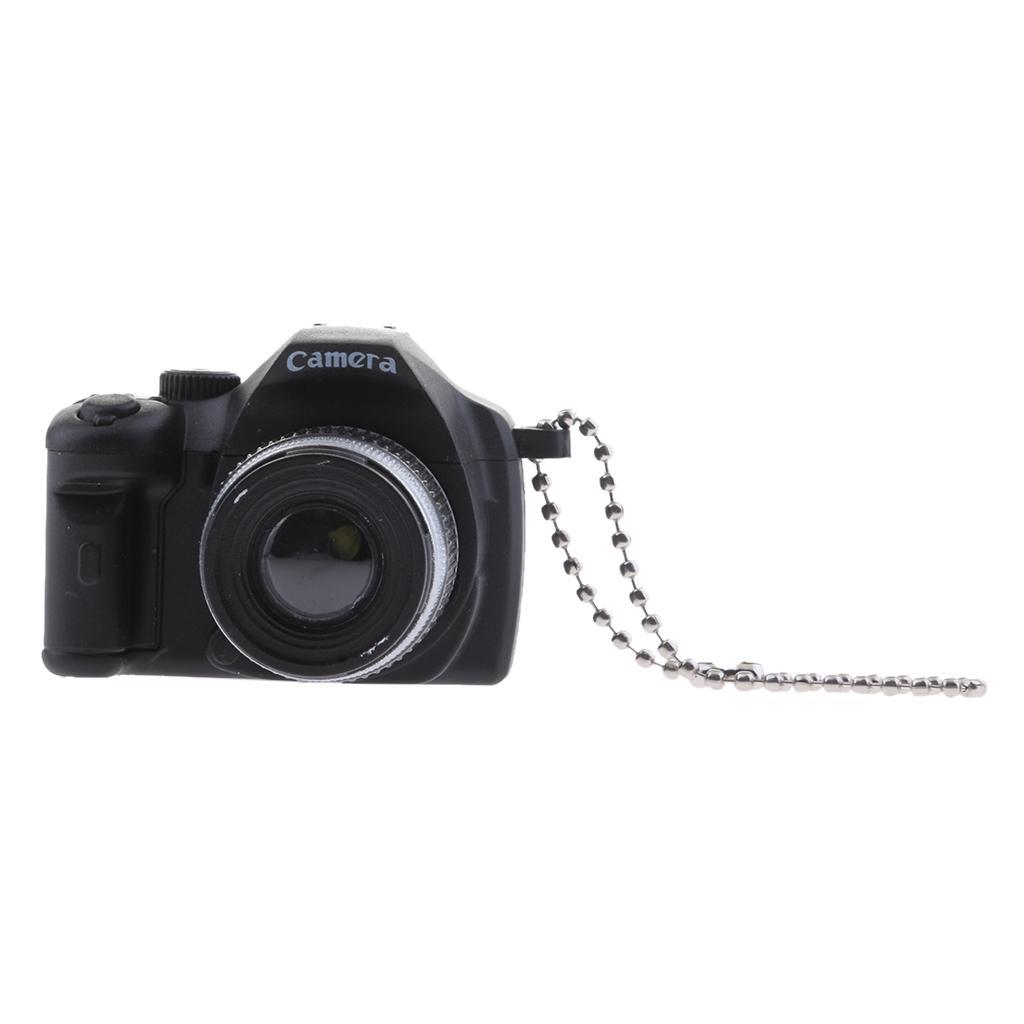 Cute Mini DSLR Camera Style LED Flash Light Keychain Key  Holder black