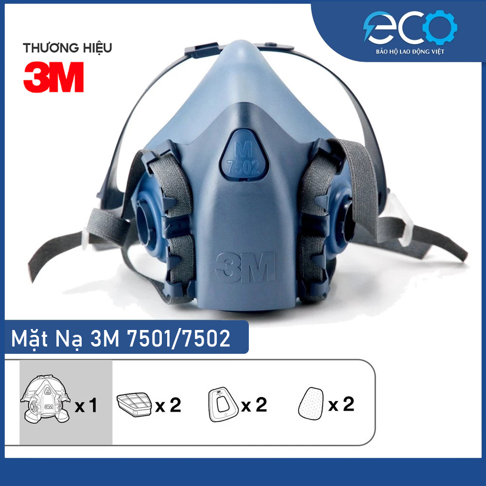 Combo (7 món) mặt nạ phòng độc 3M 7501, 7502 kết hợp phin lọc 3M 6003, tấm lọc bụi 5N11 cùng nắp giữ 501  lọc hơi độc Hơi hữu cơ vô cơ Phun sơn Phun xịt thuốc sâu Mặt nạ chính hãng